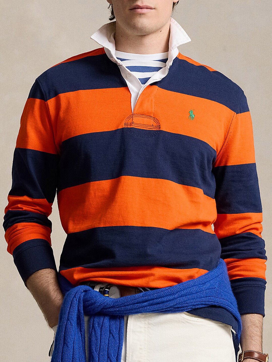 

Polo Ralph Lauren Striped Polo Collar Cotton T-shirt, Orange