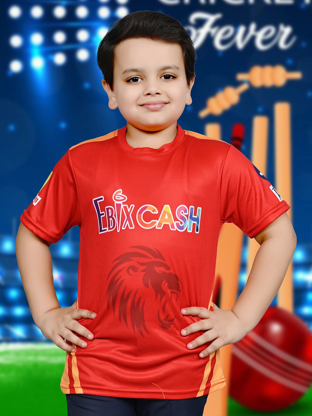 

BAESD Boys IPL Printed Round Neck Short Sleeves Relaxed Fit Applique Cricket Jersey, Red