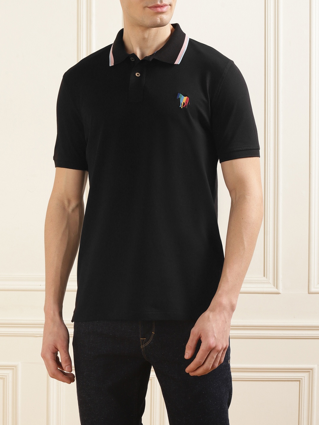 

PS By Paul Smith Men Polo Collar Drop-Shoulder Sleeves T-shirt, Black