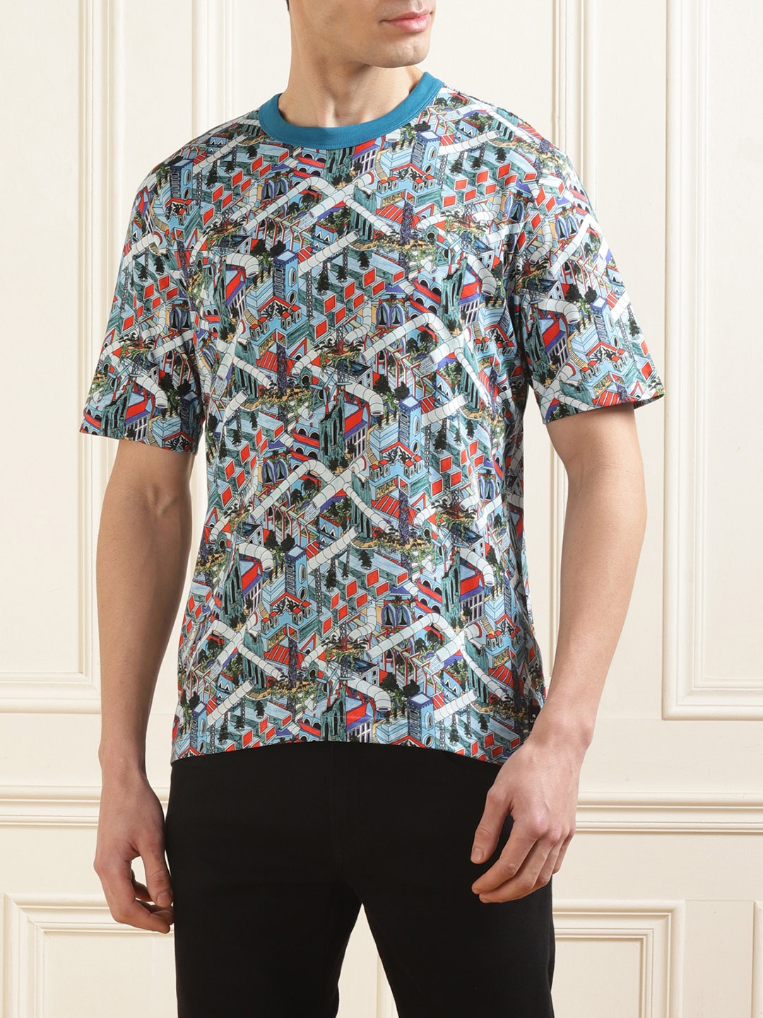 

PS By Paul Smith Men Floral Printed Pockets T-shirt, Blue