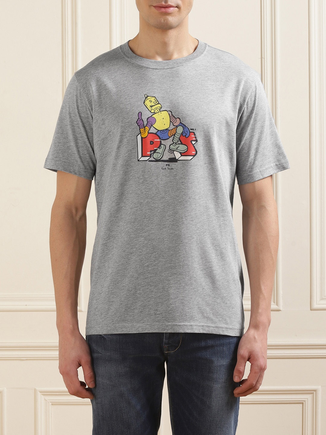 

PS By Paul Smith Men Printed Applique T-shirt, Grey melange