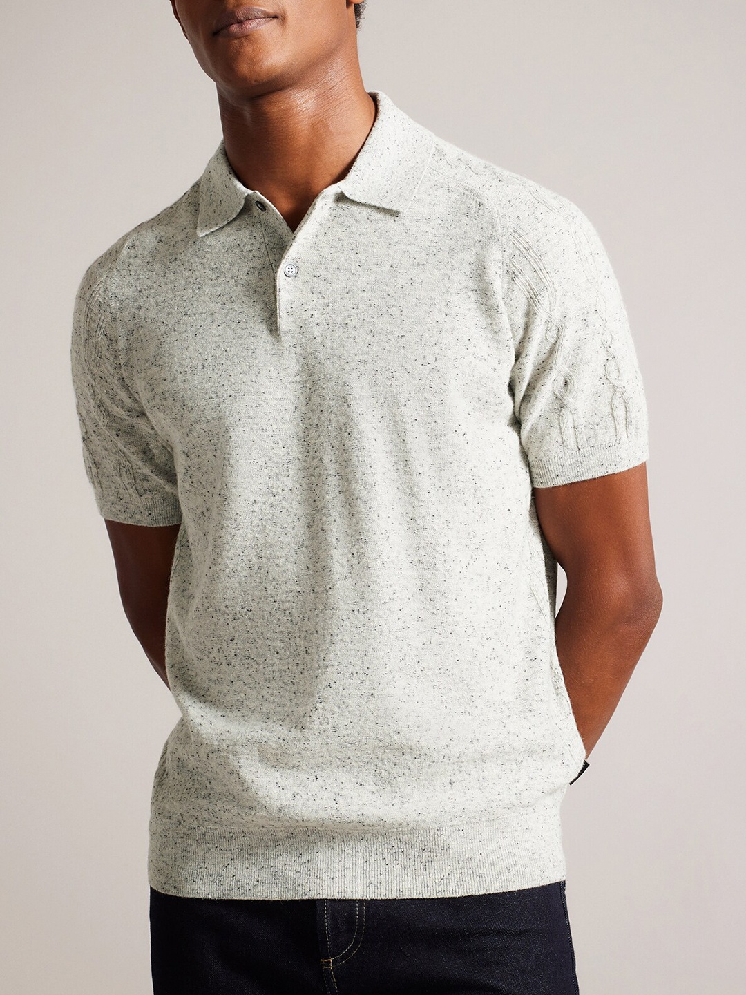 

Ted Baker Self Design Polo Collar Woollen T-shirt, Off white