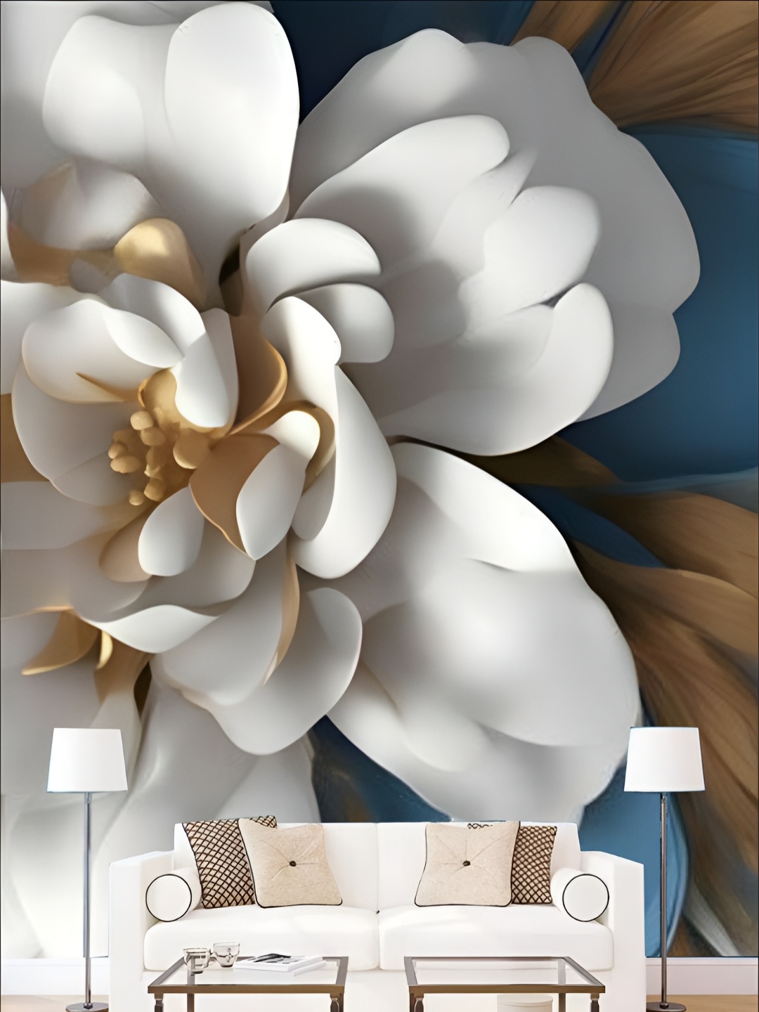 KSHIRSA White & Blue Floral Printed Self Adhesive Removable Wallpaper