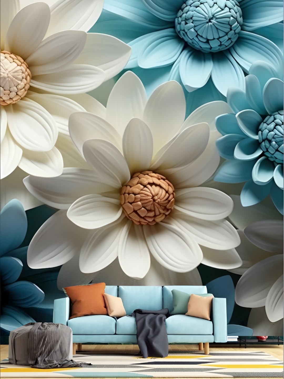 

KSHIRSA White & Blue Floral Printed Self Adhesive Removable Wallpaper
