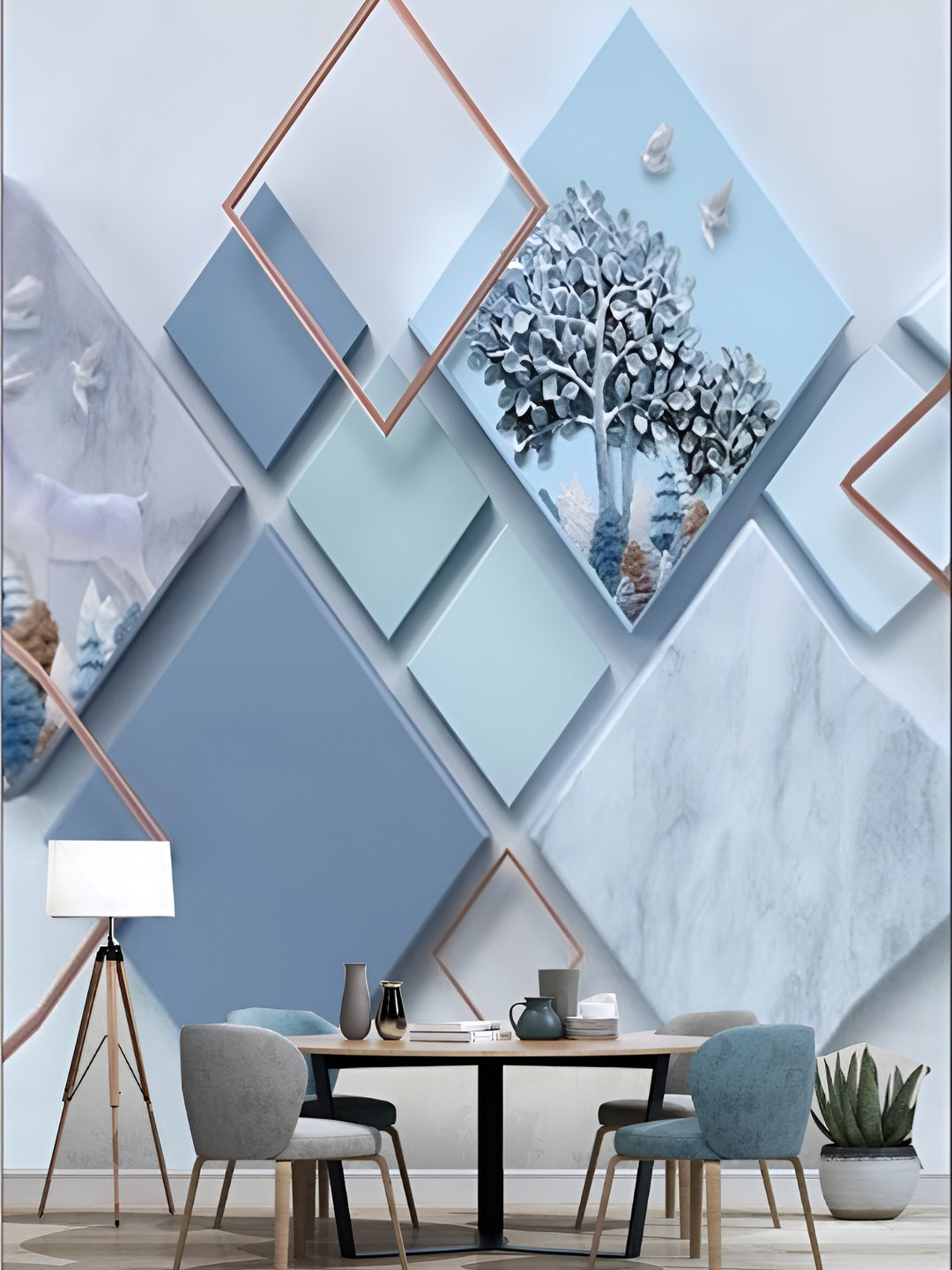 

KSHIRSA Blue & Brown Floral Printed Self Adhesive Removable Wallpaper
