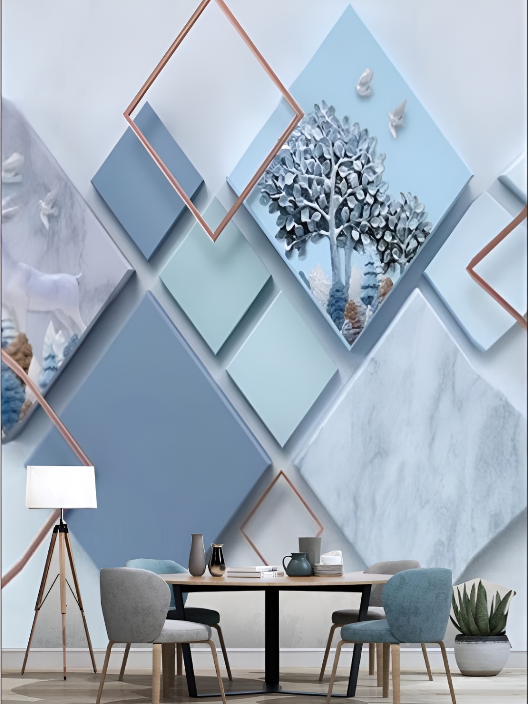 

KSHIRSA Blue & Brown Abstract Printed Self Adhesive Removable Wallpaper
