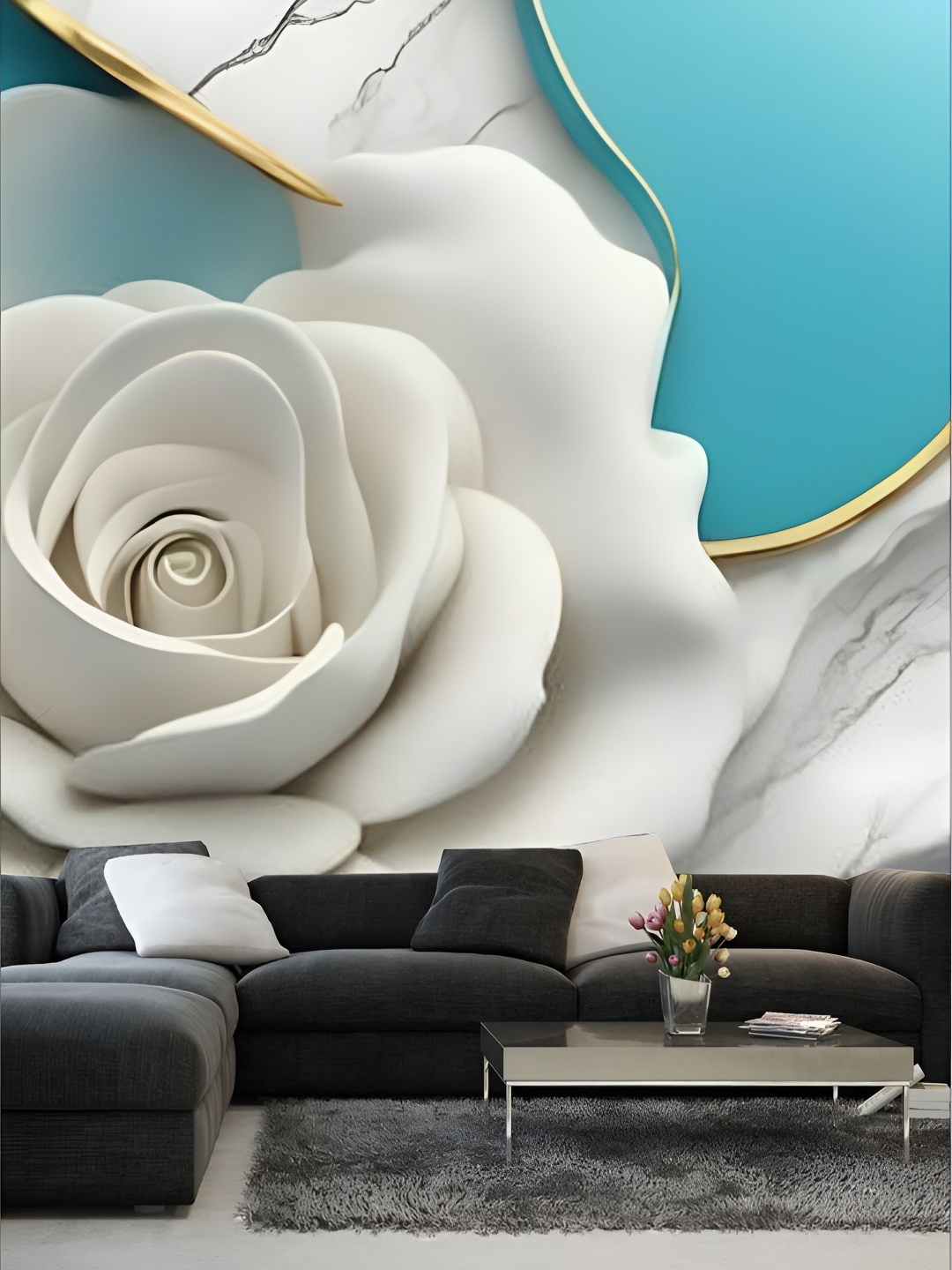 

KSHIRSA White & Blue Floral Printed Self Adhesive Removable Wallpaper