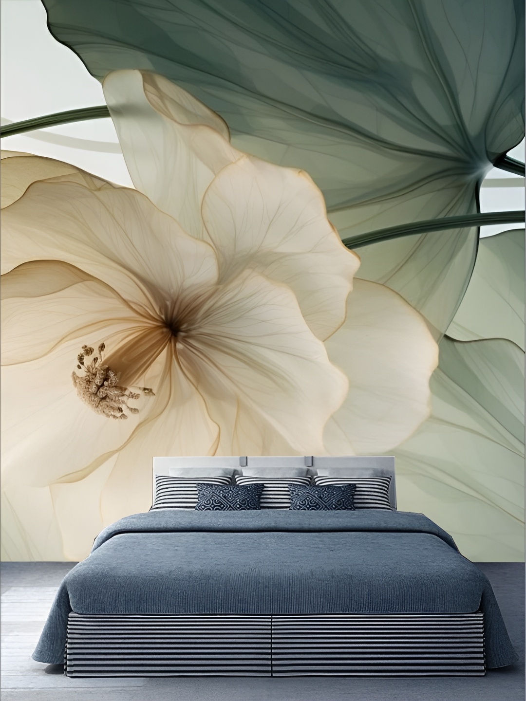 KSHIRSA Beige & Green Floral Printed Self Adhesive Removable Wallpaper