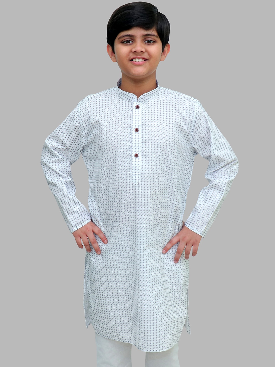 

BAESD Boys Geometric Printed Mandarin Collar Straight Kurta, White