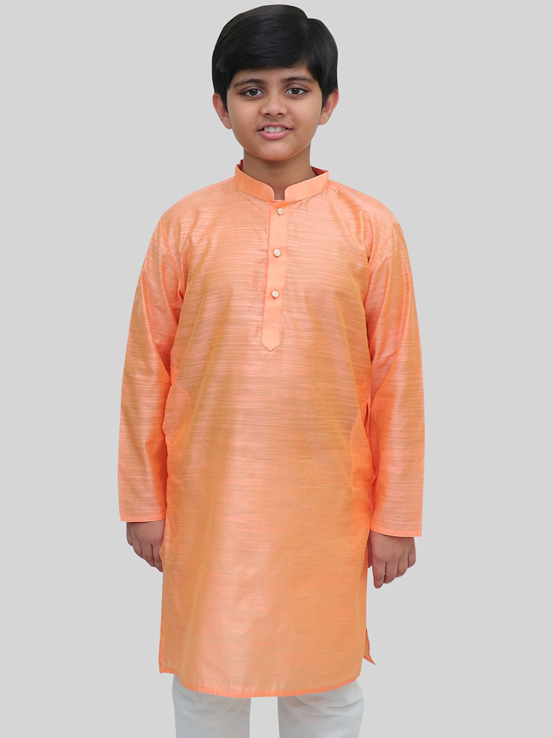 

BAESD Boys Woven Design Mandarin Collar Silk Straight Kurta, Orange