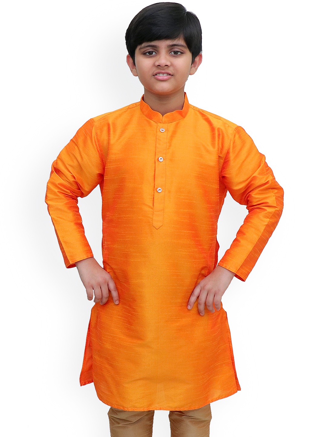 

BAESD Boys Mandarin Collar Long Sleeves Straight Kurta, Orange