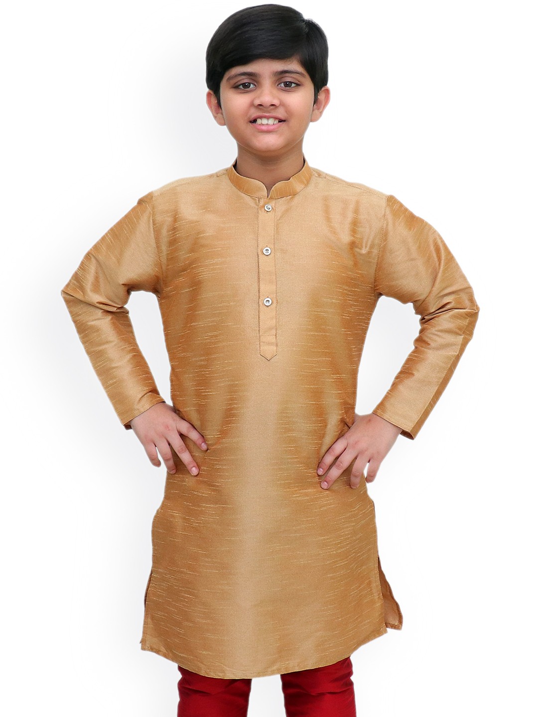

BAESD Boys Mandarin Collar Long Sleeves Straight Kurta, Beige