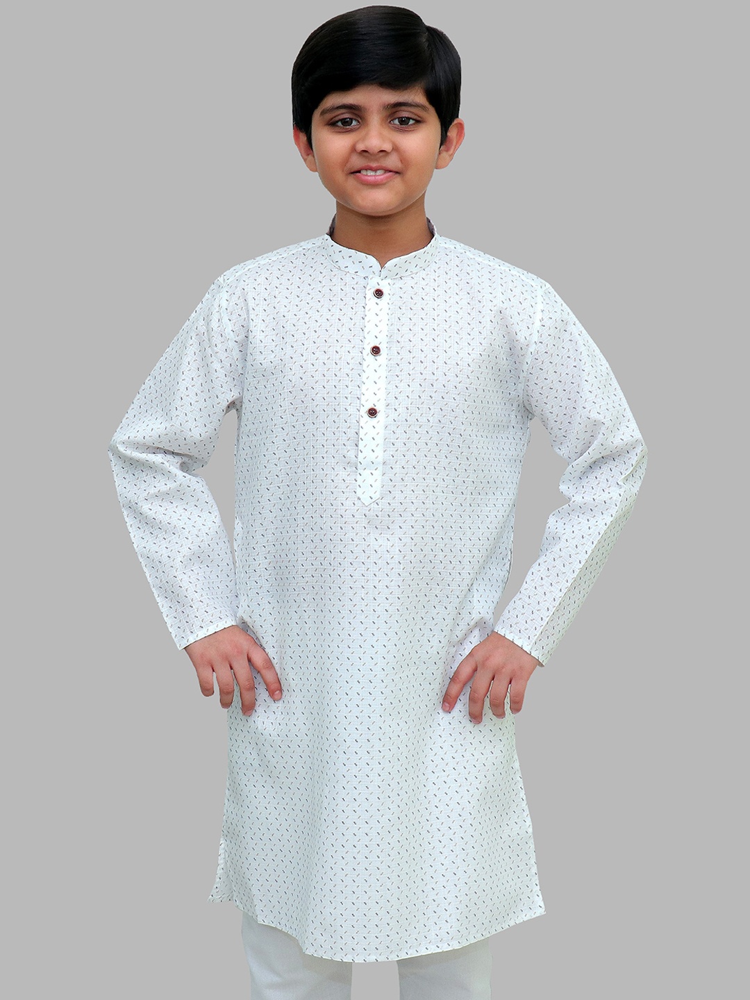 

BAESD Boys Geometric Embroidered Thread Work Kurta, White