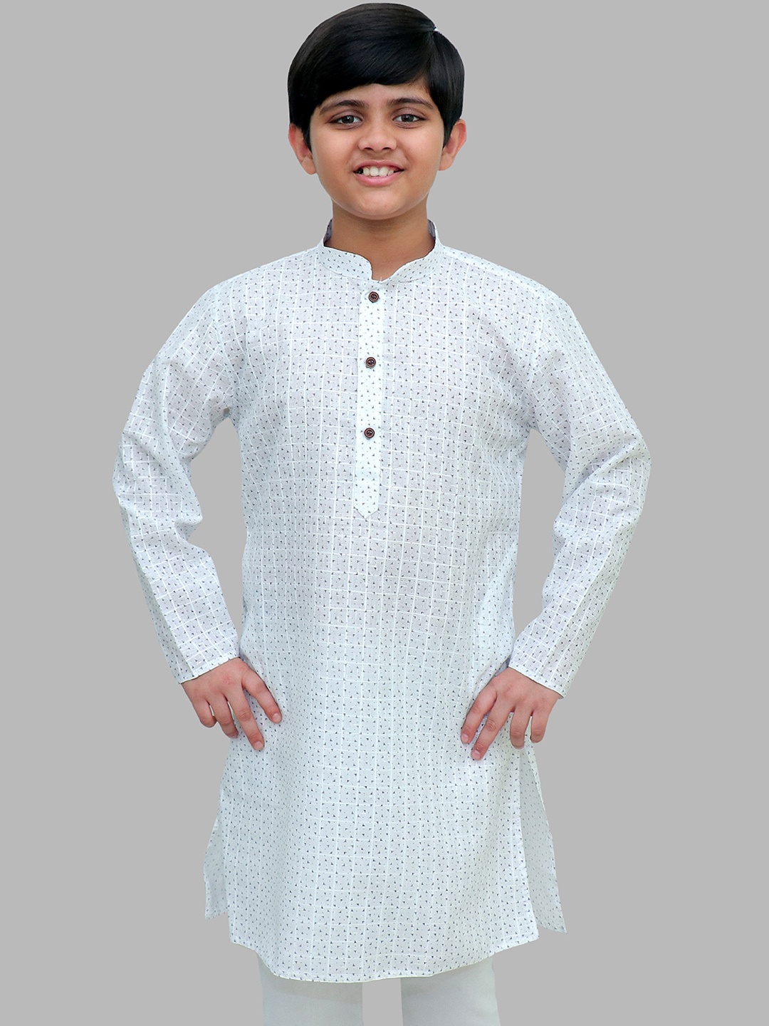 

BAESD Boys Geometric Embroidered Chikankari Kurta, White