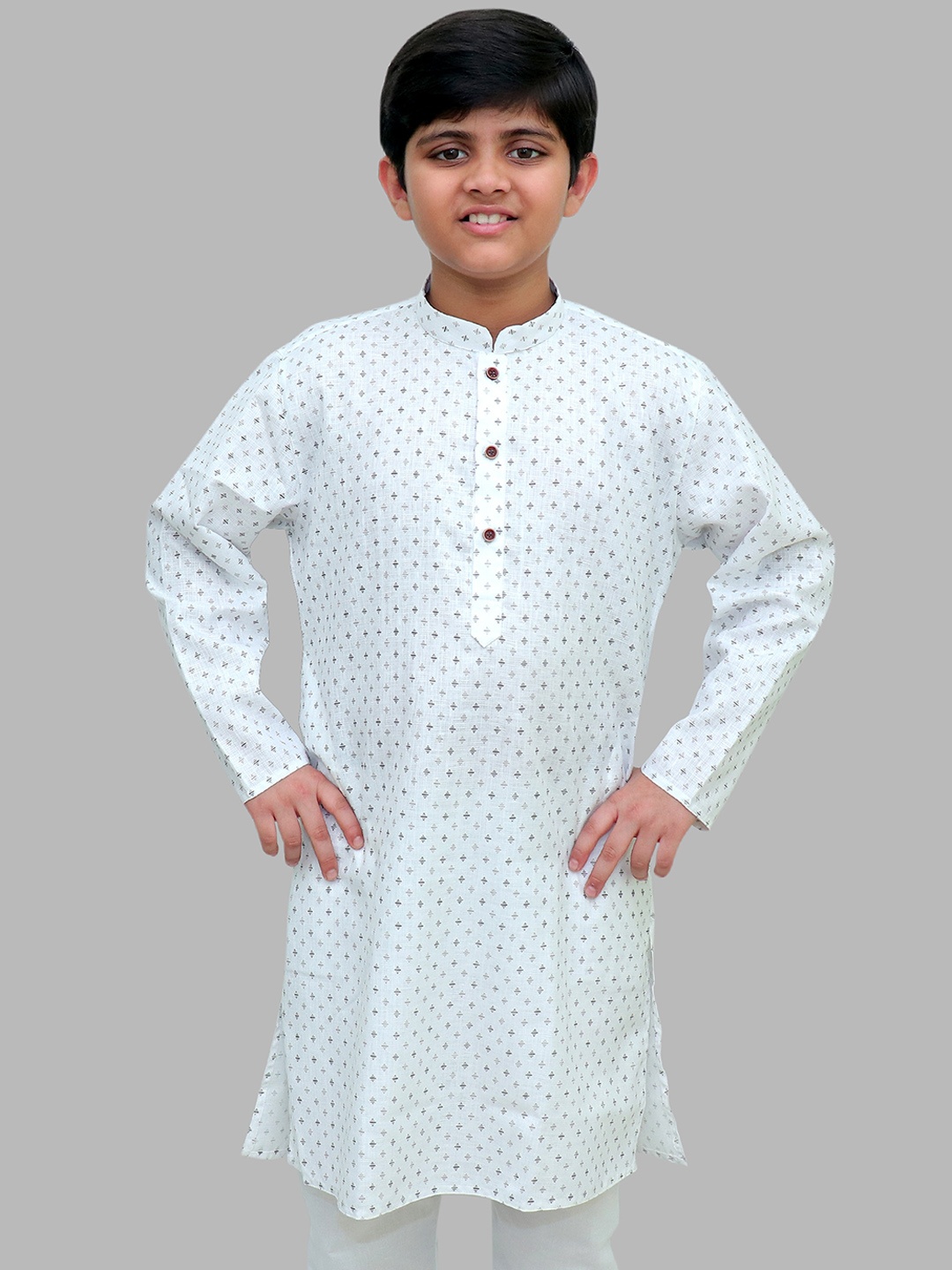 

BAESD Boys Geometric Printed Mandarin Collar Straight Kurta, White