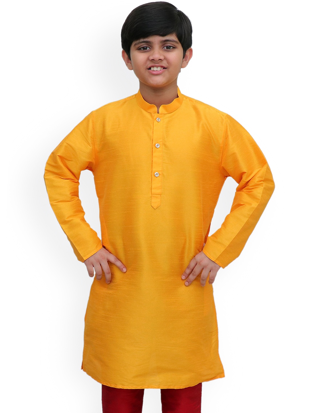 

BAESD Boys Mandarin Collar Long Sleeves Straight Kurta, Yellow