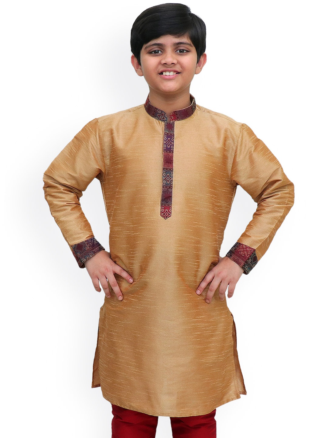 

BAESD Boys Mandarin Collar Long Sleeves Straight Kurta, Beige