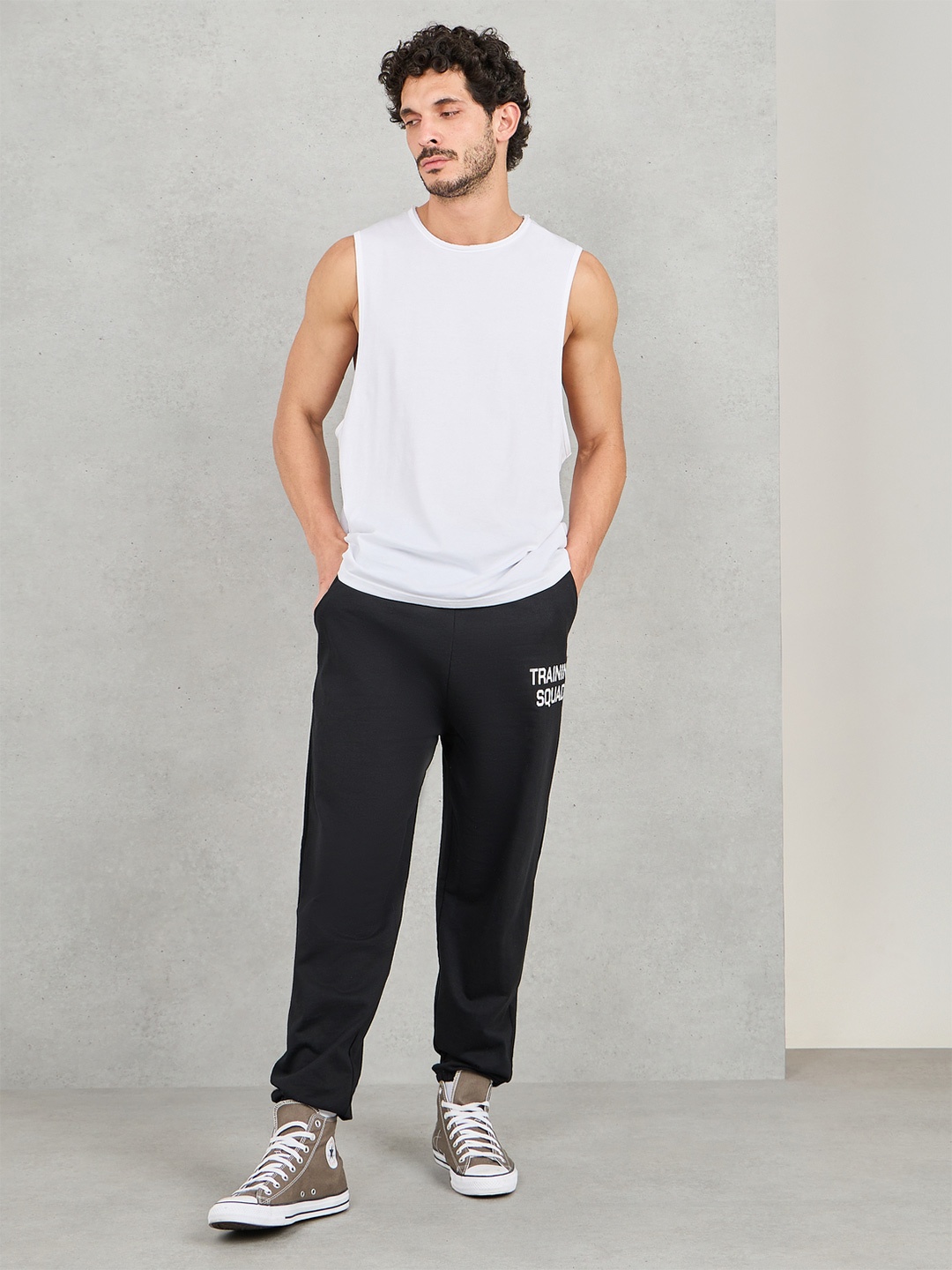 

Styli Men Eco Earth Graphic Printed Oversized Active Joggers, Black