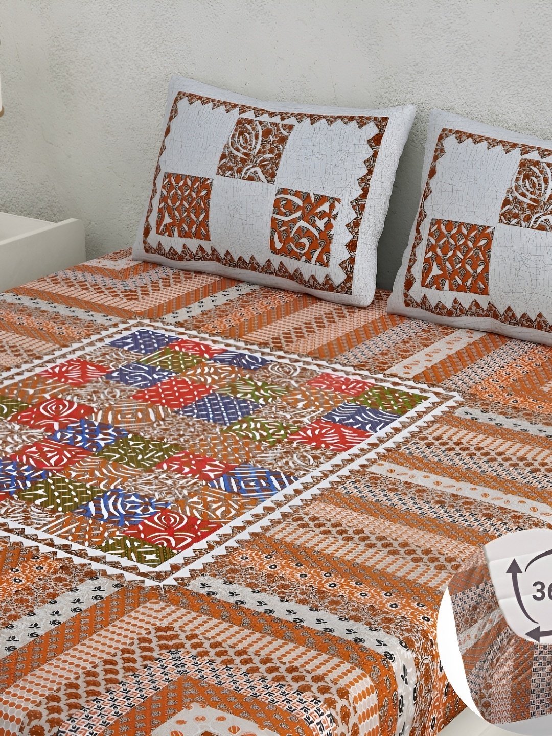 

CLOTHOLOGY Coffee Brown & Blue Ethnic Motifs 180 TC Fitted King Bedsheet Set