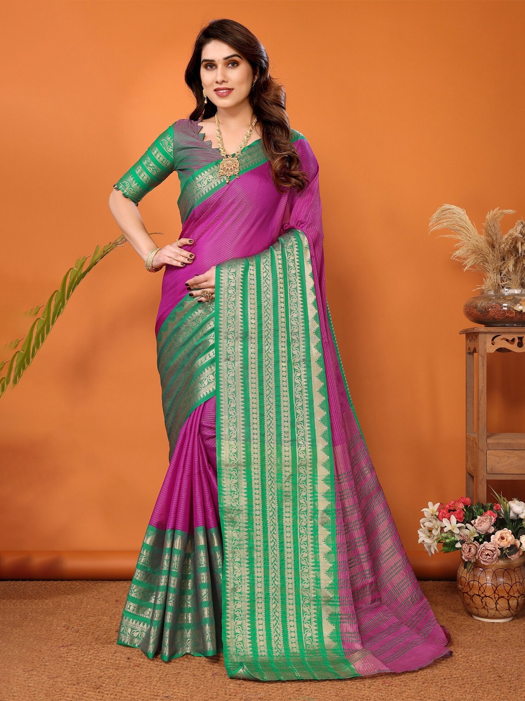 

vj fashion Woven Design Narayan Peth Saree, Pink