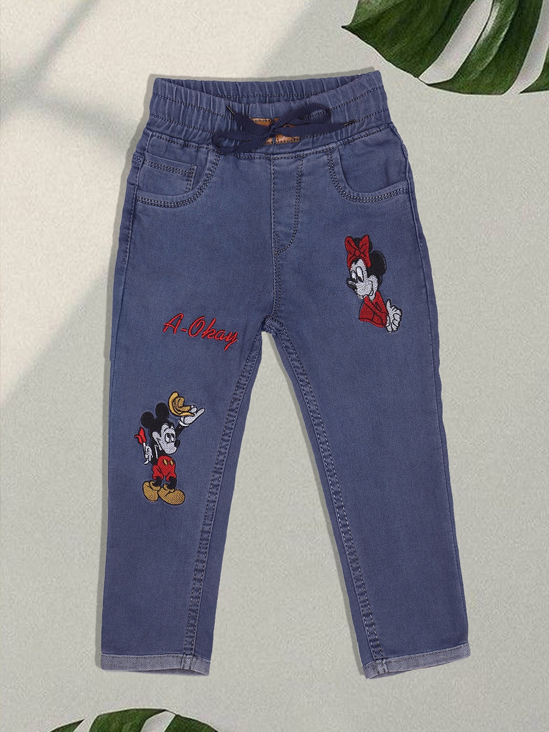 

A-Okay Kids Embroidered High-Rise Denim Jogger Fit Jeans, Grey