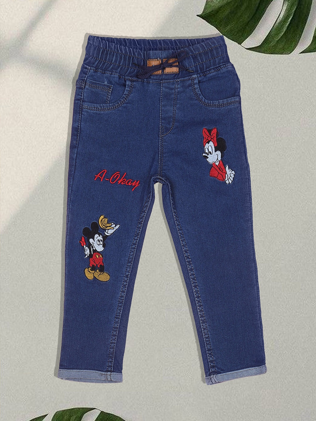 

A-Okay Kids Embroidered Joggers Fit High-Rise Cotton Easy Wash Jeans, Blue