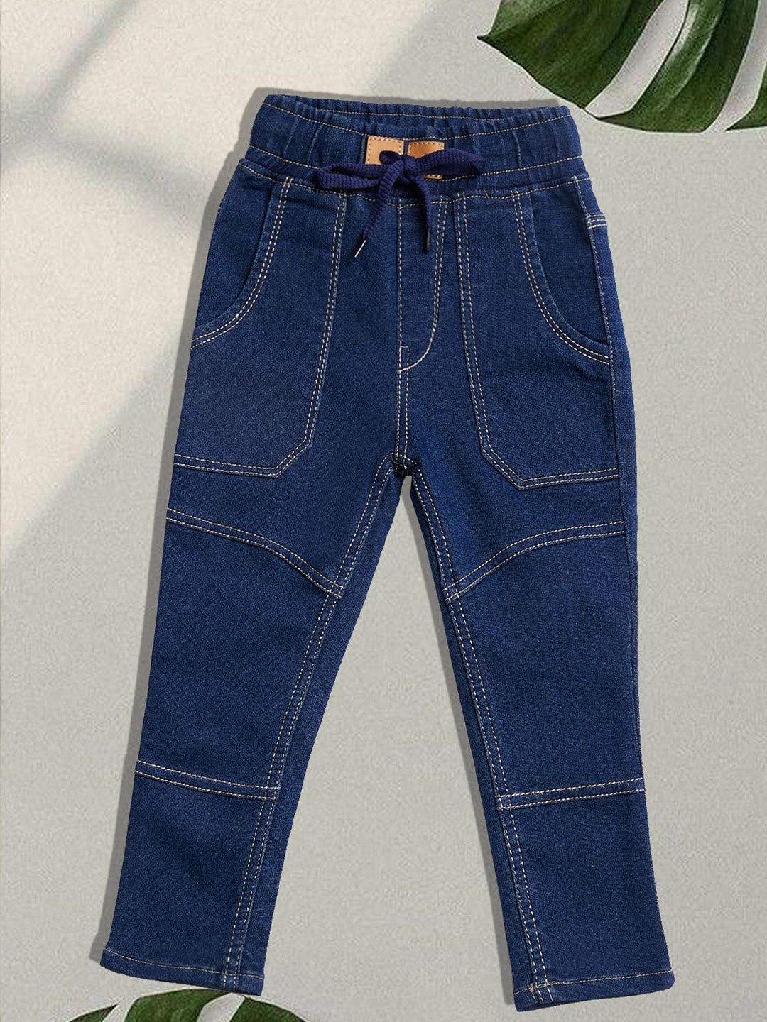 

A-Okay Kids Embroidered Joggers Fit High-Rise Cotton Easy Wash Jeans, Blue