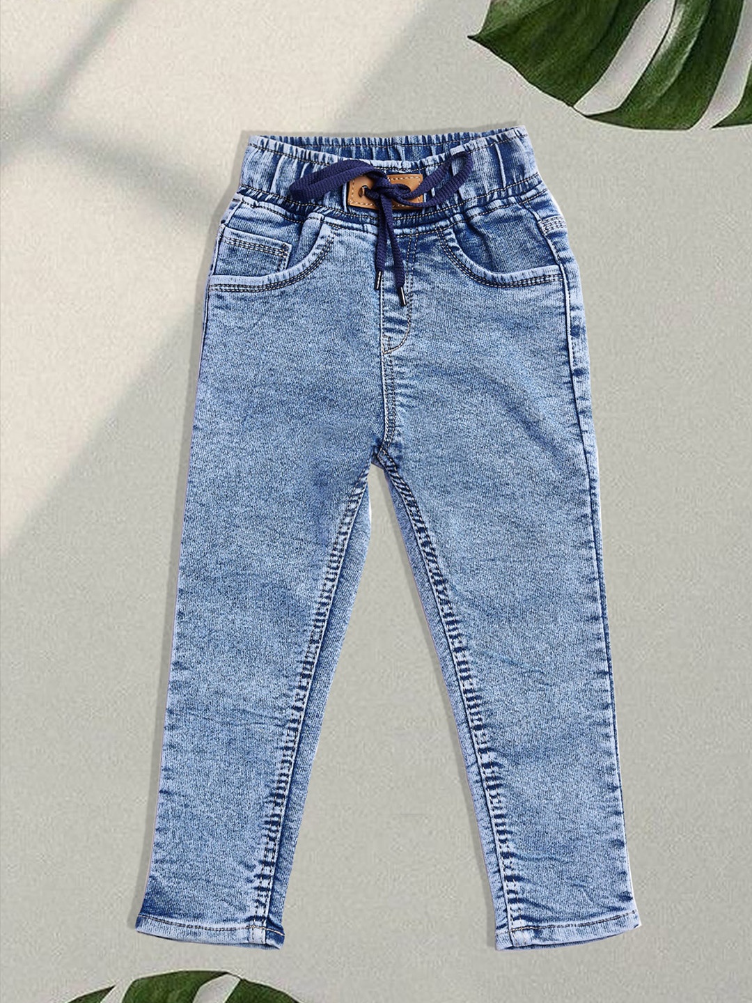 

A-Okay Kids High-Rise Light Fade Clean Look Cotton Denim Jogger, Blue