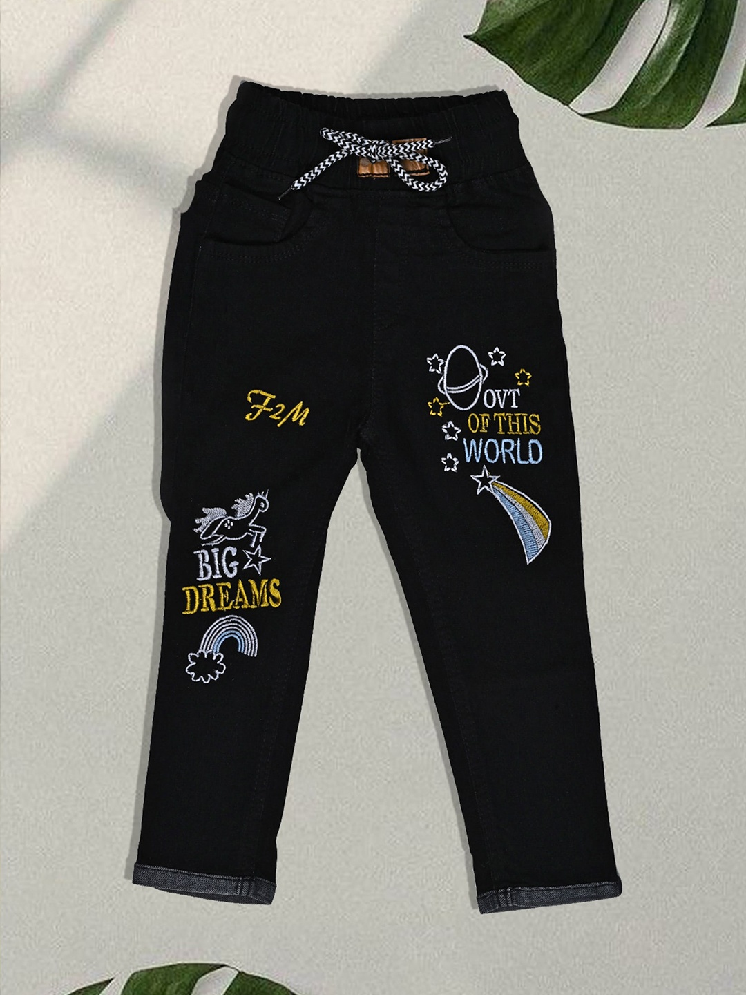 

A-Okay Kids Skinny Fit Embroidered Clean Look Cotton Denim Jogger, Black