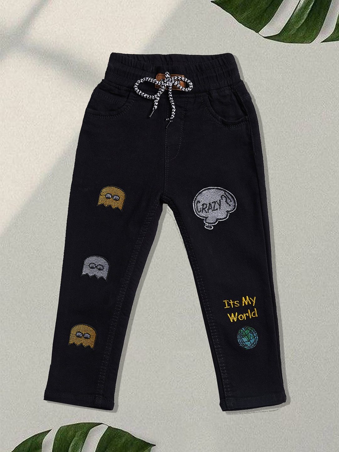 

A-Okay Kids Skinny Fit Applique Clean Look Cotton Denim Jogger, Black