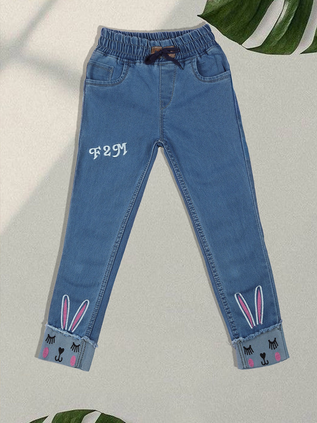 

A-Okay Kids Comfort Skinny Fit High-Rise Embroidered Stretchable Jeans, Blue