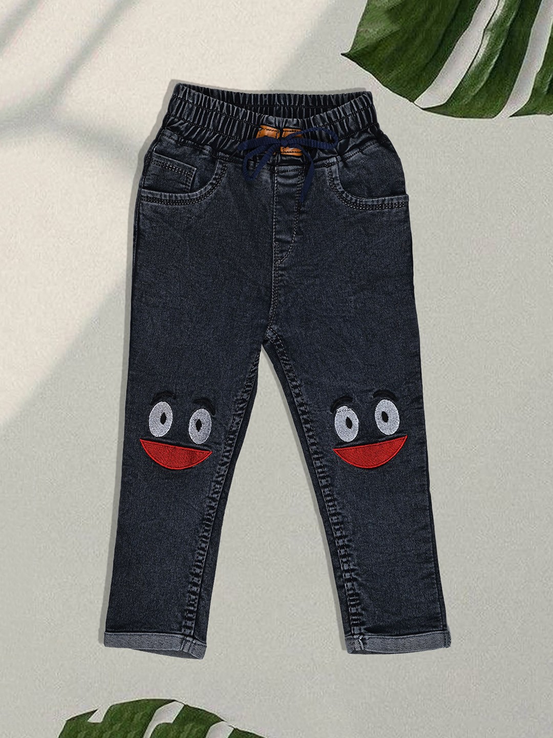 

A-Okay Unisex Kids Printed Skinny Fit High-Rise Easy Wash Jogger Jeans, Camel brown