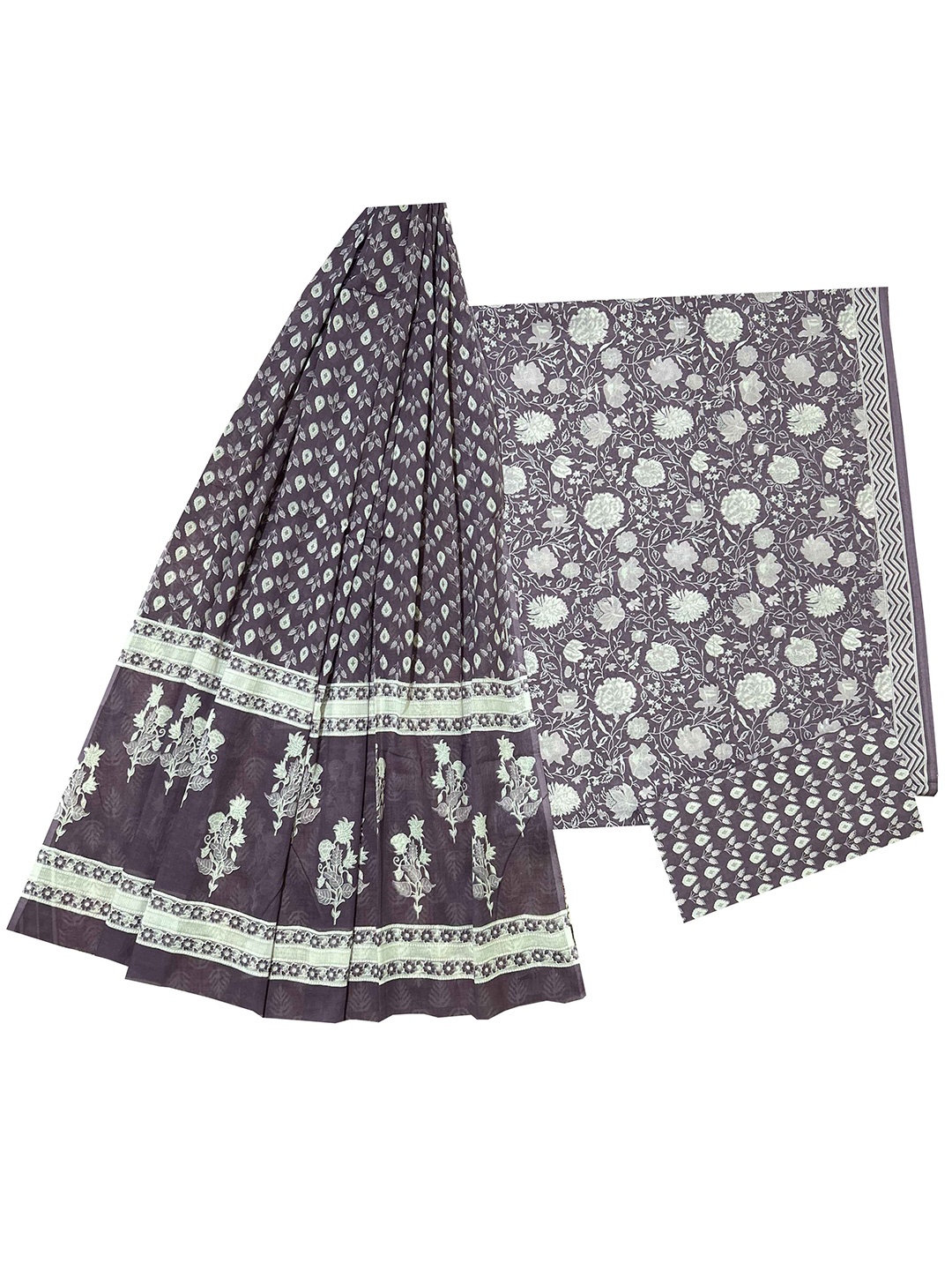 

GK FASHION Printed Pure Cotton Unstitched Dress Material, Purple