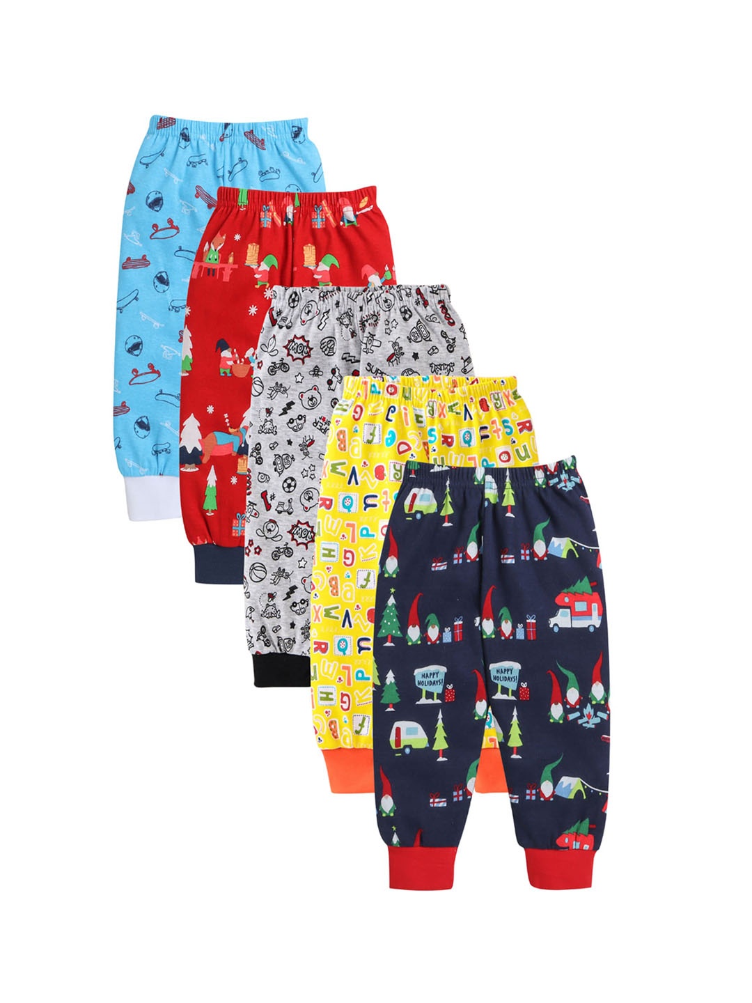 

EIO Infants Pack Of 5 Conversational Printed Pure Cotton Joggers, Blue