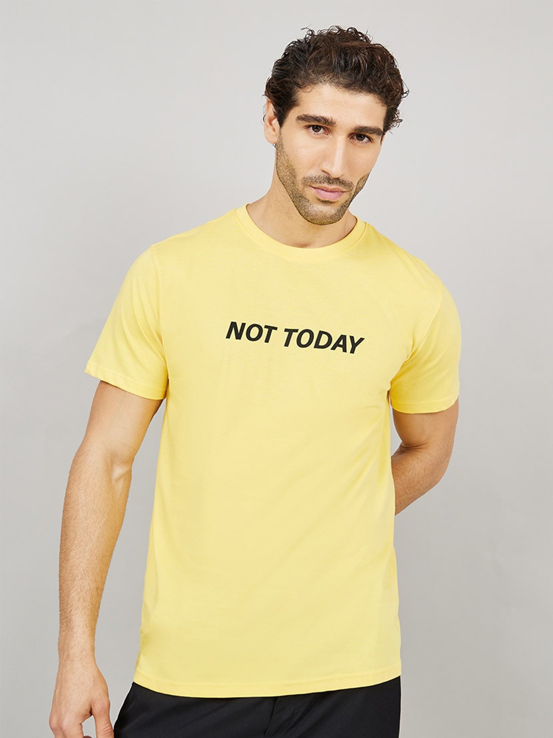 

Styli Not Today Slogan Print Regular Fit T-Shirt, Yellow