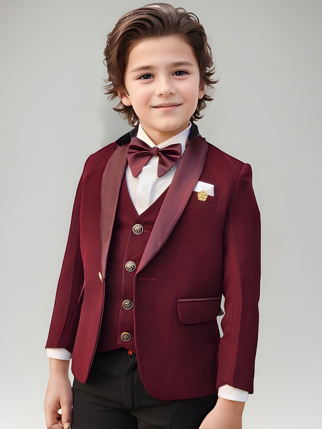 

BAESD Boys Slim-Fit Single-Breasted Five-Piece Party Suit, Coffee brown