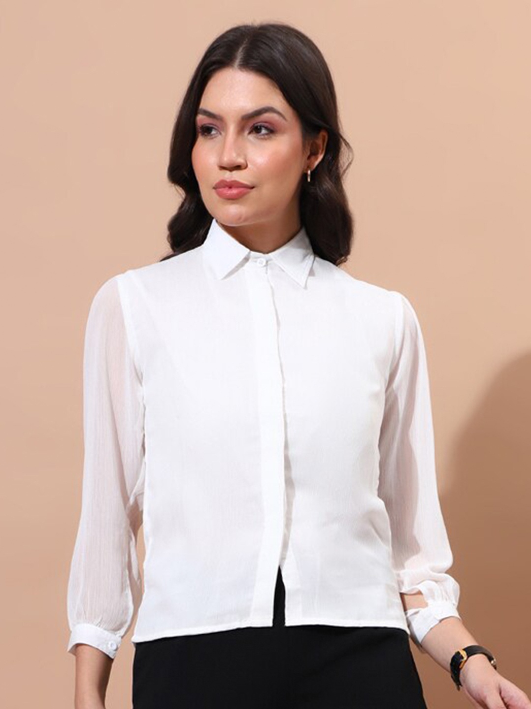 

Chanira La Parezza Cuffed Sleeves Shirt Style Top, White
