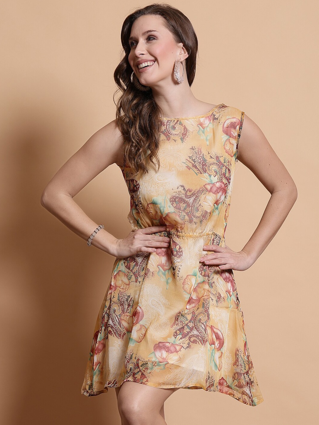 

Chanira La Parezza Floral Printed Sleeveless Sheath Dress, Gold