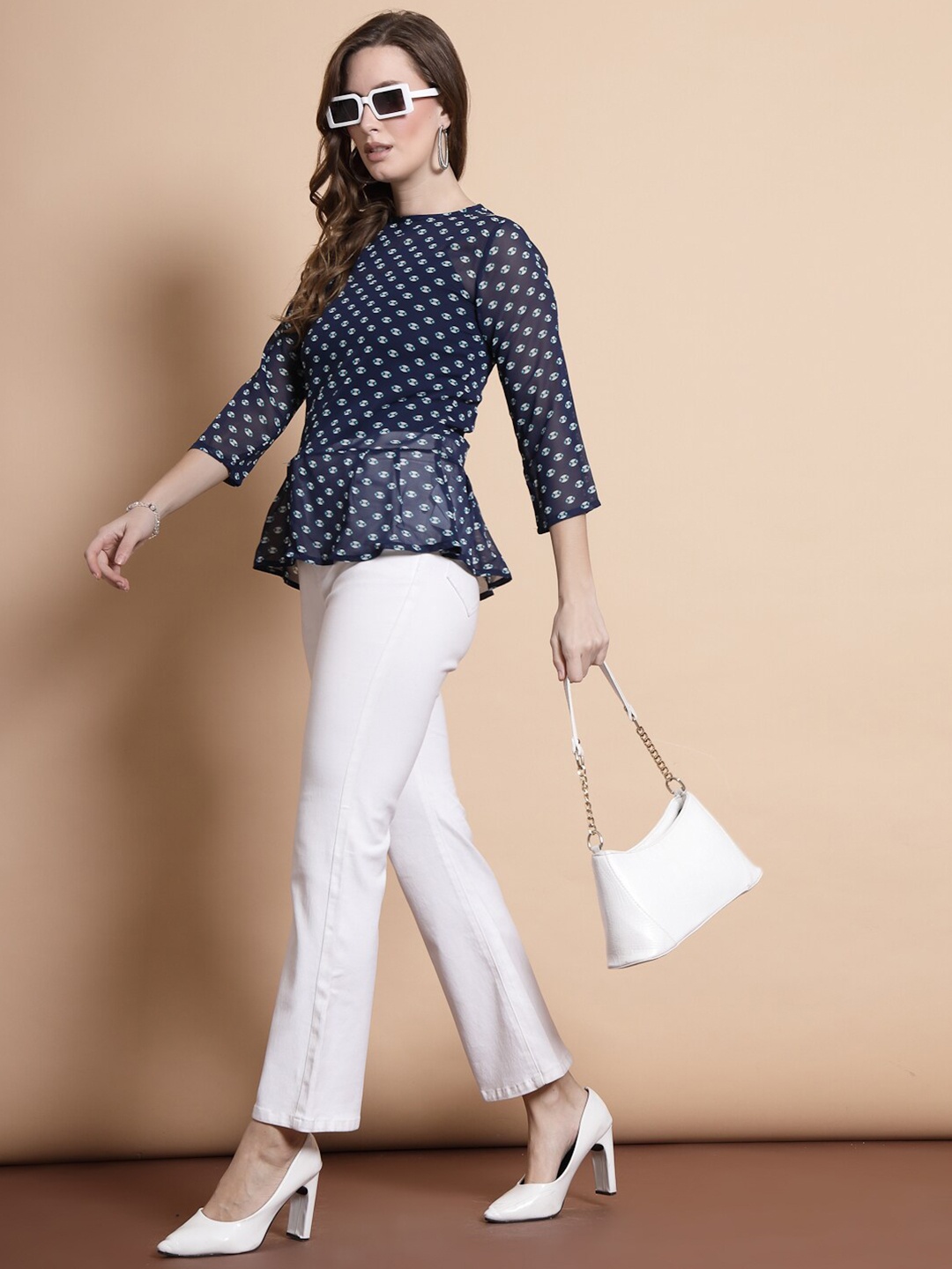 

Chanira La Parezza Polka Dot Print Peplum Top, Navy blue