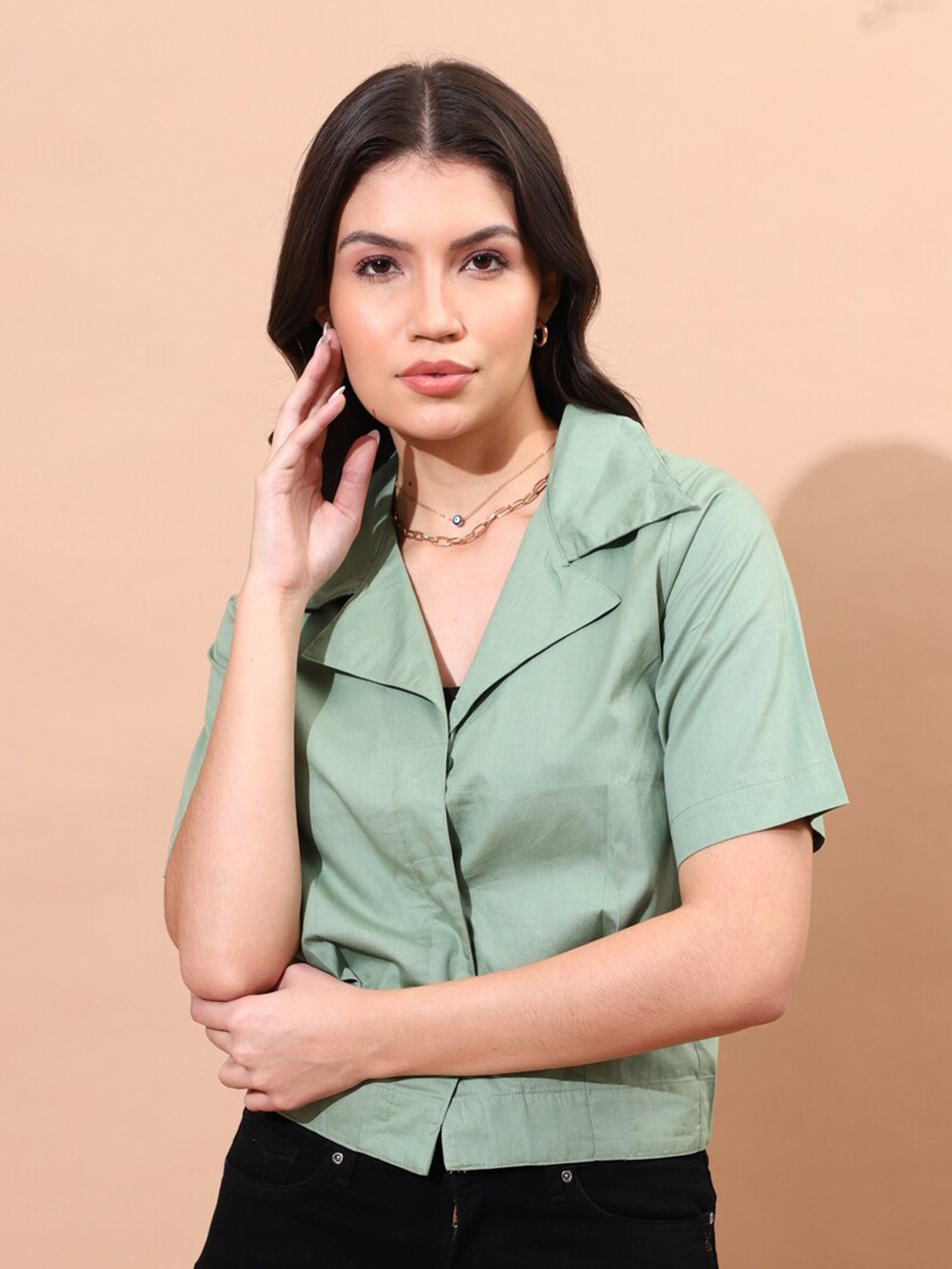 

Chanira La Parezza Shirt Collar Shirt Style Crop Top, Green