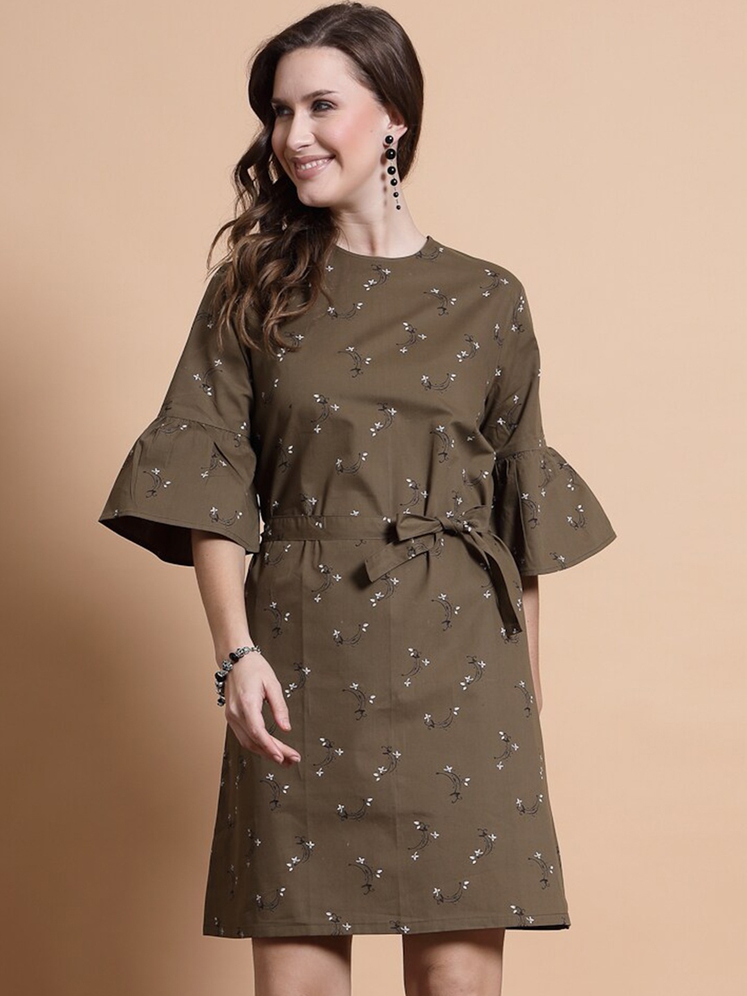 

Chanira La Parezza Floral Printed Bell Sleeve A-Line Dress, Olive