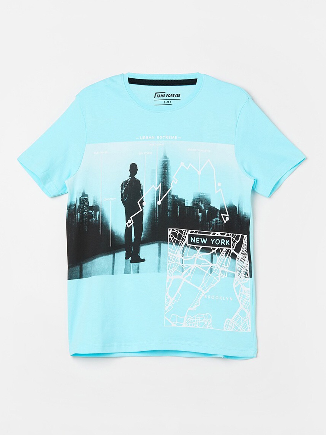 

Fame Forever by Lifestyle Boys Printed Round Short Sleeves Cotton Slim Fit T-shirt, Blue