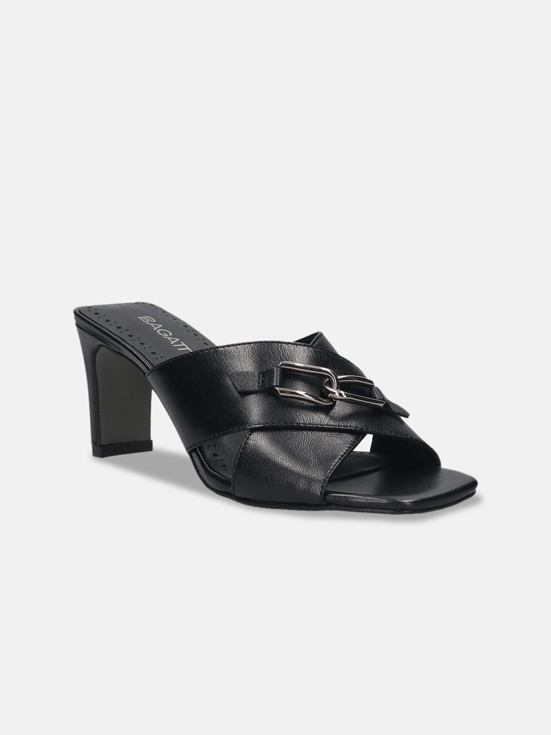 

BAGATT Jaya Buckle Detailed Leather Block Heels, Black