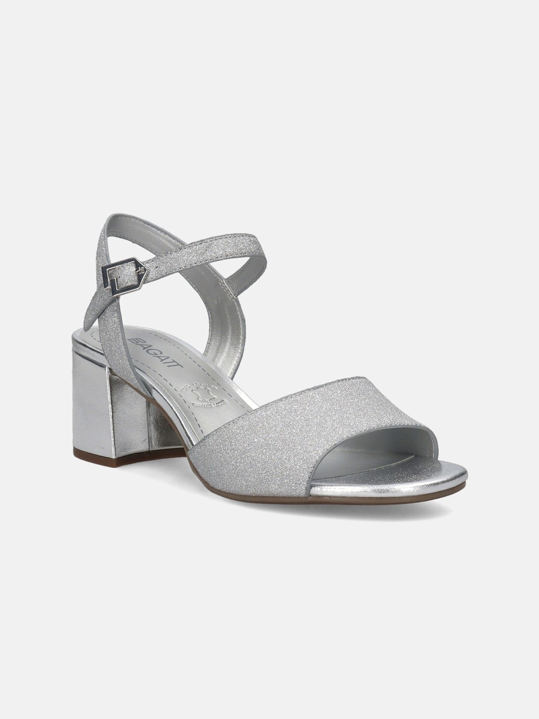 

BAGATT Vanita Textured Open Toe Canvas Block Heels, Silver