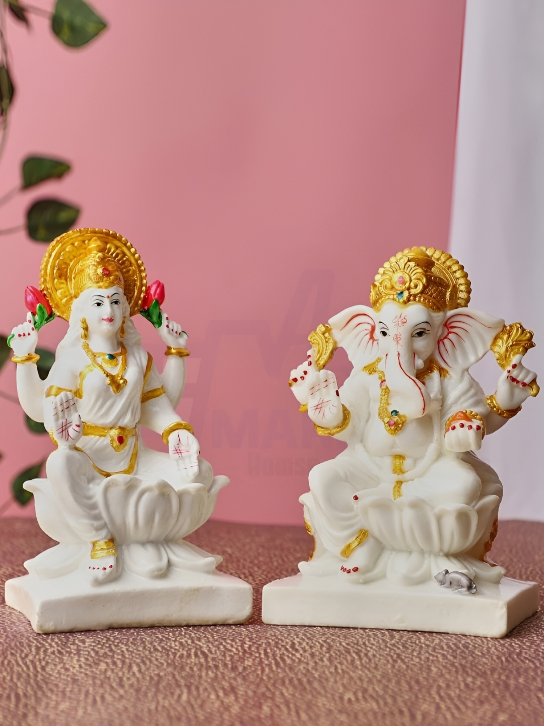 

krishnagallery1 White & Gold Toned Goddess Lakshmi & Lord Ganesha Showpiece