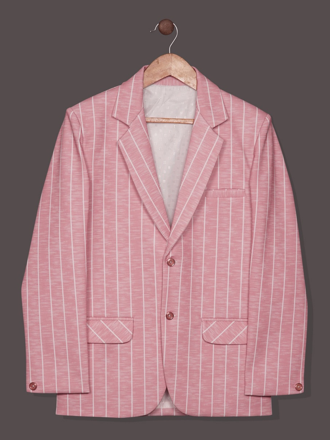 

RIKIDOOS Boys Tailored-Fit Striped Lightweight Single Breasted Cotton Blazer, Pink