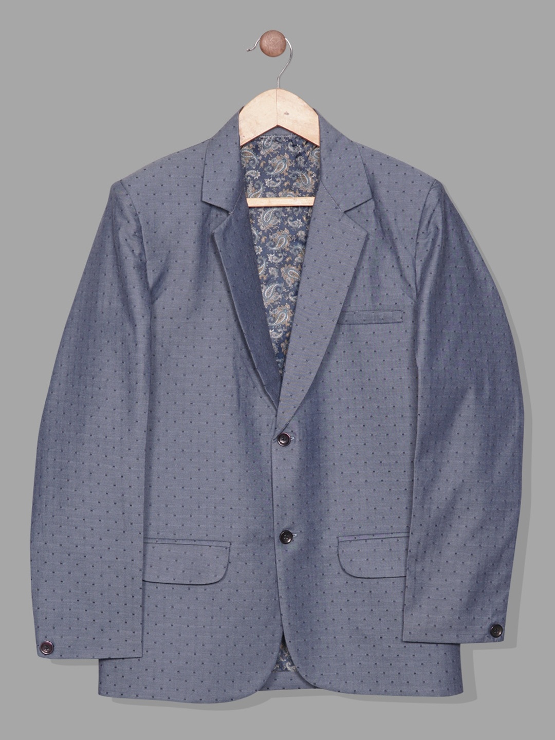 

RIKIDOOS Boys Self Design Single-Breasted Tailored-fit Cotton Blazer, Blue
