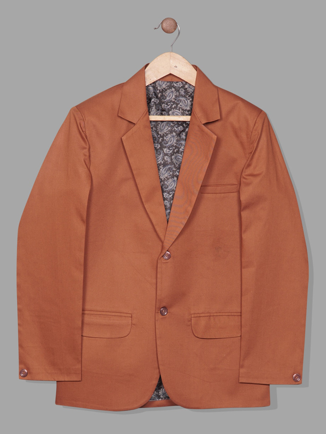 

RIKIDOOS Boys Tailored-Fit Notched Lapel Collar Lightweight Single Breasted Cotton Blazer, Brown