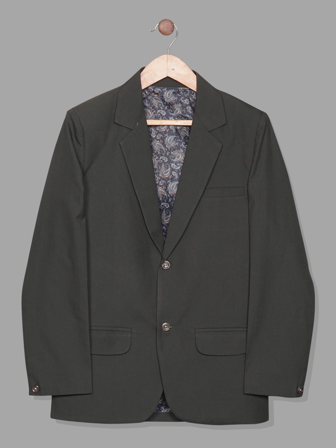 

RIKIDOOS Boys Tailored-Fit Notched Lapel Cotton Single Breasted Blazer, Green