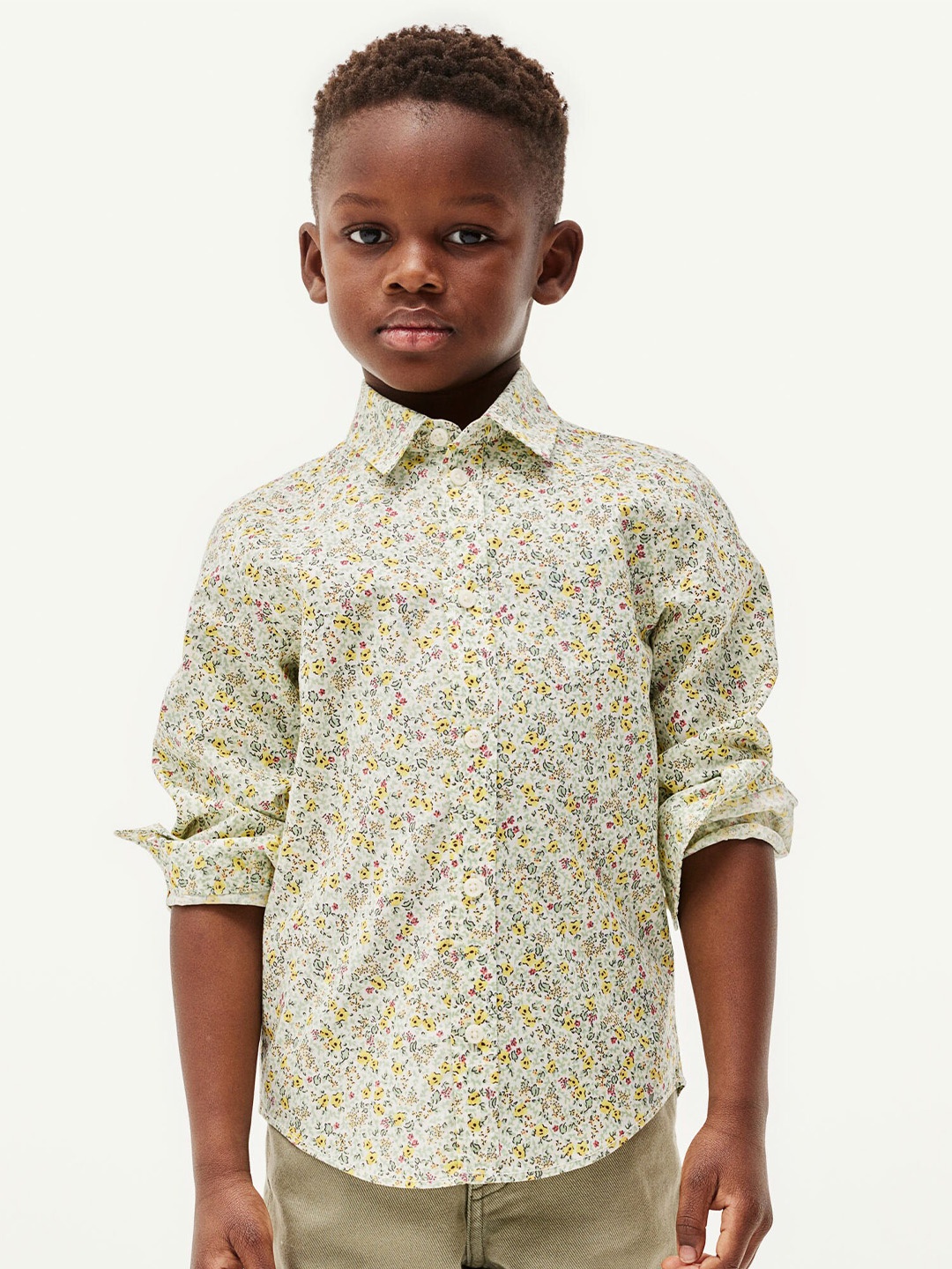 

H&M Boys Floral-Patterned Poplin Shirt, Green